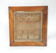 Victorian needlepoint alphabet sampler worked by Hannah Green aged 10, Dated 1862, 45.5cm x 41.