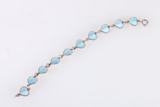 Volmer Bahner of Denmark, a Danish silver and enamel heart link bracelet, 8g gross.