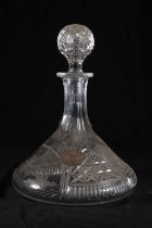 Edinburgh Crystal ship's style decanter with etched designs of dolphins and compass, 30cm tall,