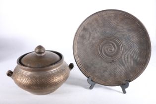 Jim Etzkorn of Canada, a Canadian studio pottery twin handled lidded bowl and matching charger or