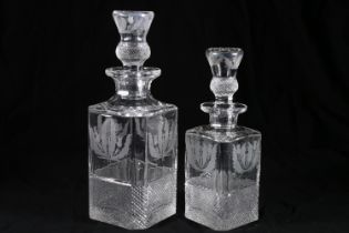 Edinburgh Crystal thistle pattern square section 1.5litre decanter with etched thistle design,