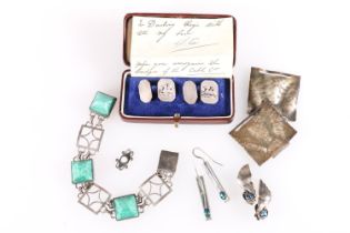 Pair of silver cufflinks with lamb and trident design in cufflink box with letter signed 'Rita', a