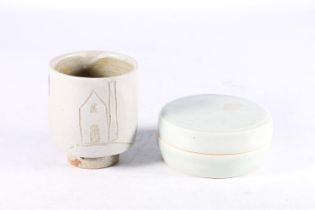DAVID LEACH (1911-2005), a Studio Pottery celadon glazed circular lidded box, DL NL marks to the