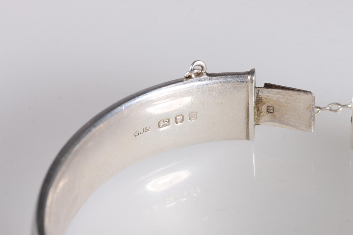Georg Jensen hinged bangle with foliate decoration to one side hallmarked GJLd, london 1964, 6cm, - Image 2 of 4