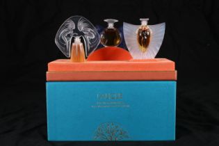Lalique of France, three frosted glass perfume bottles from the 'Les Introuvables' The Ultimate