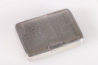 Silver snuff box of briefcase form having guilloche engraving to the top and bottom surfaces, by W G