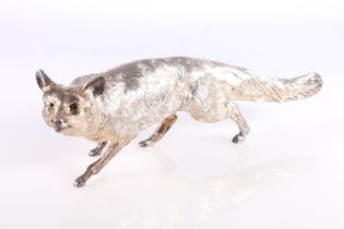 Hollow cast white metal table model of a fox, appears unhallmarked, probably by C J Vander Ltd, 32cm