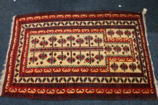 Afghan prayer rug, the cream field with tree of life design, 137cm x 95cm.