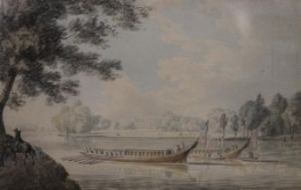 Attributed to PAUL SANDBY (1731-1809) Barges on a river Watercolour, unsigned, 12cm x 19cm, frame