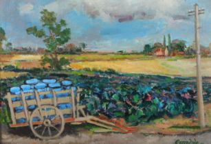 WILLIAM CROSBIE RSA RGI (Scottish 1915-1999) *ARR* Cabbage Field Grantchester Road Oil, signed lower