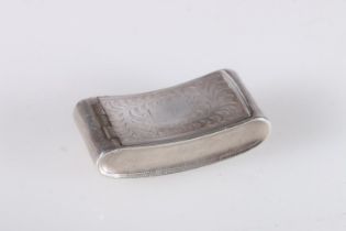 Georgian antique silver pocket snuff box of curved C scroll shape, decorated with all over