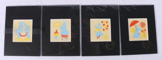 TOVE JANSSON (Finish 1914-2001) Set of four Moomin labels, exclusively printed for Stockmann