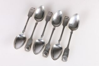 Set of six Scottish silver teaspoons hallmarked Mackay & Chisholm, Edinburgh 1843, 14cm, 107g gross.