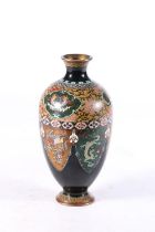 Chinese cloisonné baluster vase decorated with vignette depicting dragon chasing pearl and