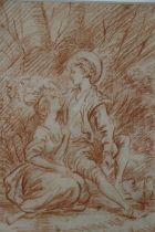 18TH CENTURY FRENCH SCHOOL Courting couple Conte sketch, unsigned, 20cm x 16cm, frame 44cm x 35cm.