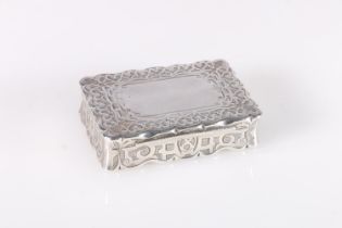 Victorian antique silver snuff box of rectangular shape with scroll edge, the body with engraved