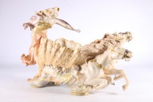 Austrian porcelain jardinière modelled as a woman riding sea chariot in the form of a nautilus shell