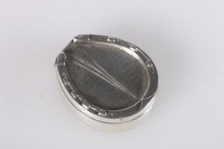 Victorian antique silver pocket snuff box in the form of a horseshoe, the engraved decoration