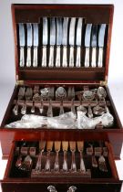 Sheffield A1 silver plated flatware held in stained mahogany canteen.