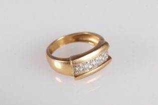 Unhallmarked yellow metal diamond ring set with 13 small diamonds, ring size N, 5g gross.