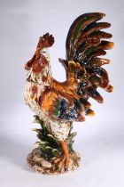 Large Italian pottery model of a cockerel, 59cm tall.