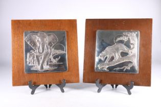 Anthony Jones, The Lord of the Serengeti silver panels, The Leopard and The Elephant, dated 1978,