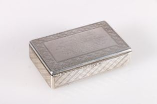 Victorian antique silver snuff box of rectangular form, engraved with all over simulated tartan