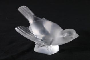 Lalique of France, a frosted glass mascot in the form of a bird, etched 'Lalique France' to the