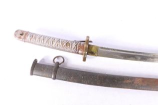 Japanese katana sword having curving 70cm long blade, the blade numbered '61278', pierced bronze