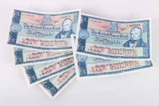 THE BRITISH LINEN BANK five pound £5 banknotes to include a consecutive pair of 17th July 1964 H/
