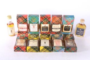 Gordon and Macphail whisky miniatures in tartan boxes including LINKWOOD 100° proof, BALBLAIR 100°