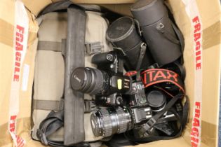 SLR cameras to include Canon EOS RebelX with Canon Zoom Lens 35-80mm 1.4-5.6 52mm lens, Pentax K1000