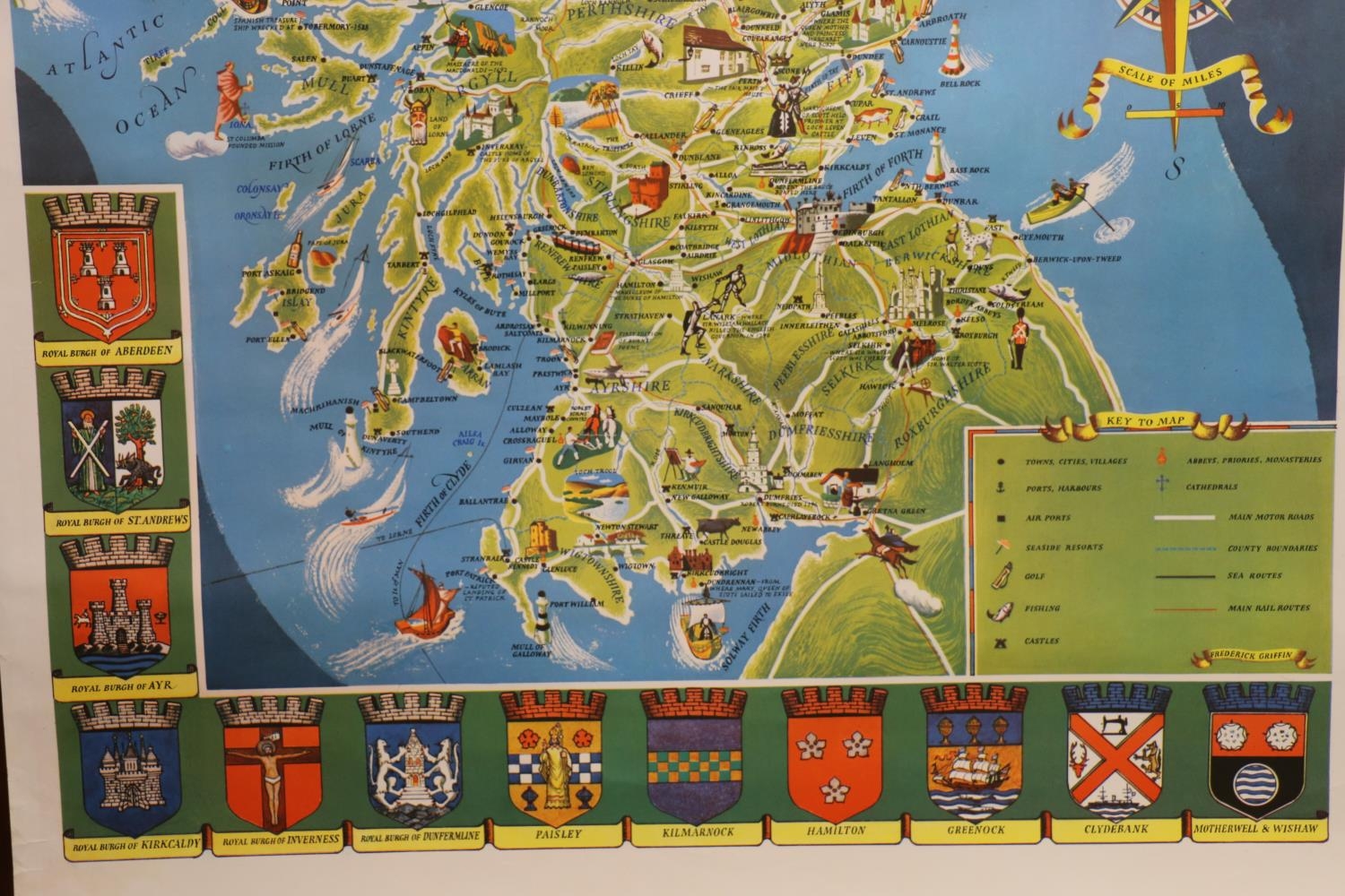 Vintage travel poster 'Scotland', with map of Scotland and town crests, published by The Scottish - Image 3 of 3