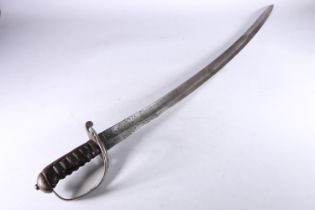 British sword with three bar Gothic type hilt, wide fullered blade with no markings, no scabbard,