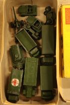 Dinky Toy diecast army related vehicles to include 603 Army Personnel Private Seated boxed, 697 25-