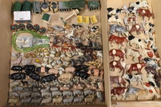 Large quantity of Britains Farm series painted lead models including horses, cows, calves, ponies