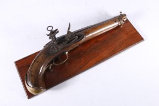 Antique flintlock pistol with white metal and brass mounts, barrel length 23cm long, pistol 36cm