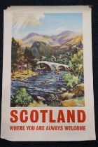 Vintage travel poster 'Scotland Where You Are Always Welcome', with depiction of The River Dee at