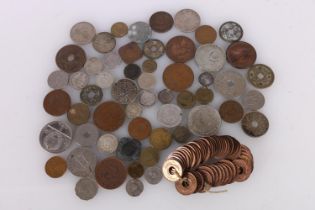 Asian coin collection to include TAI-CHING-TI-KUO copper coin, four holed Chinese cash coins,