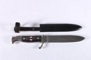 WWII Nazi German Third Reich Hitler Youth dagger, the blade etched with 'Blut und Ehre' motto, the