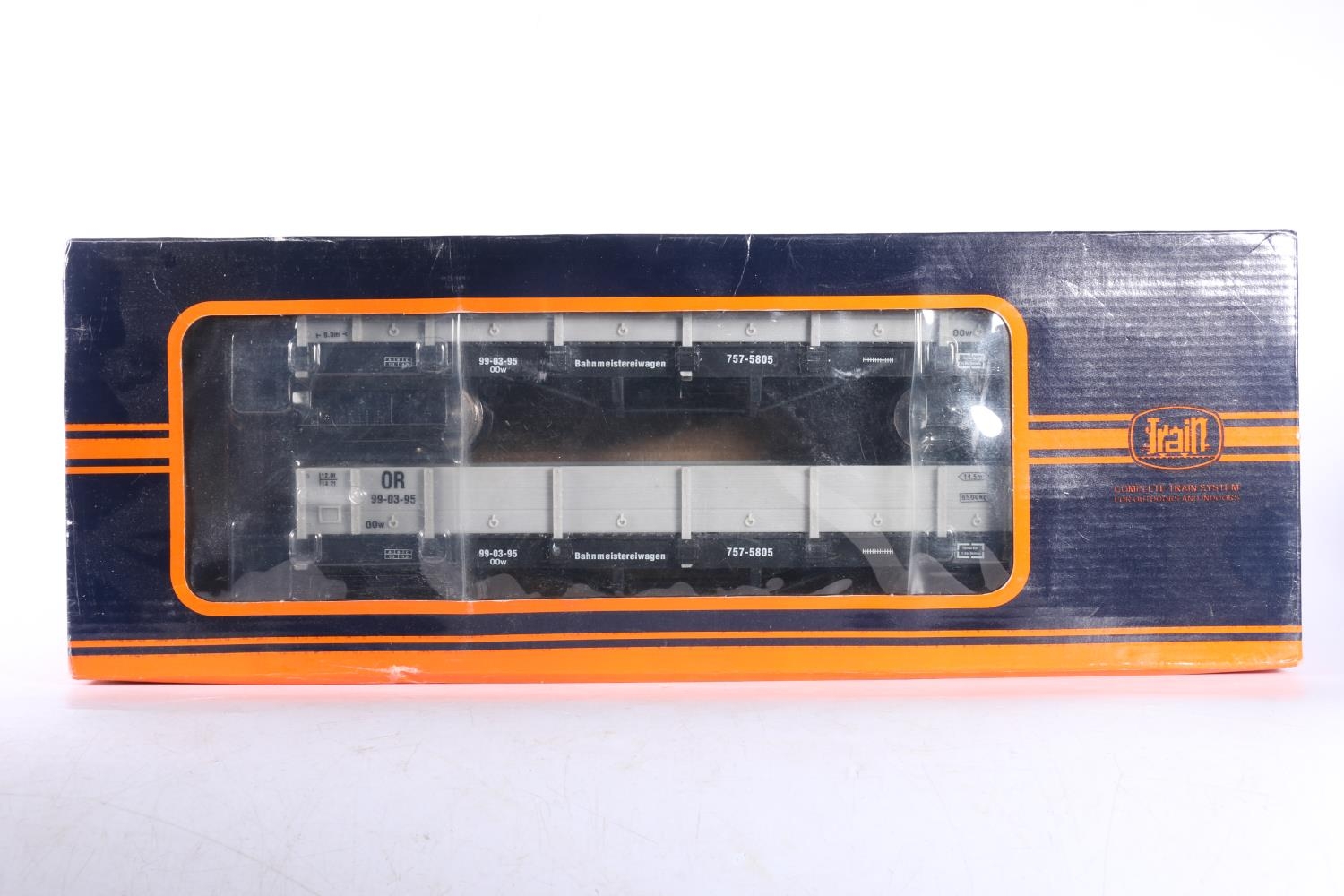 Train G gauge model railways, a 757-5805 double flatbed bogie wagon pack 99-03-95, and 757-5806 - Image 4 of 5