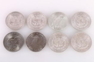 UNITED STATES OF AMERCIA USA silver Morgan dollars 1883 O, 1884 O, 1885, 1886 and 1896, Peace dollar