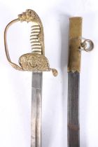 German naval officers sword, the blade by Alexander Coppel of Solingen, brass hilt with anchor