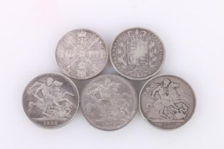 UNITED KINGDOM Queen Victoria (1837-1901) silver crowns 1845, 1889 x2 and 1893 LVI, and a double