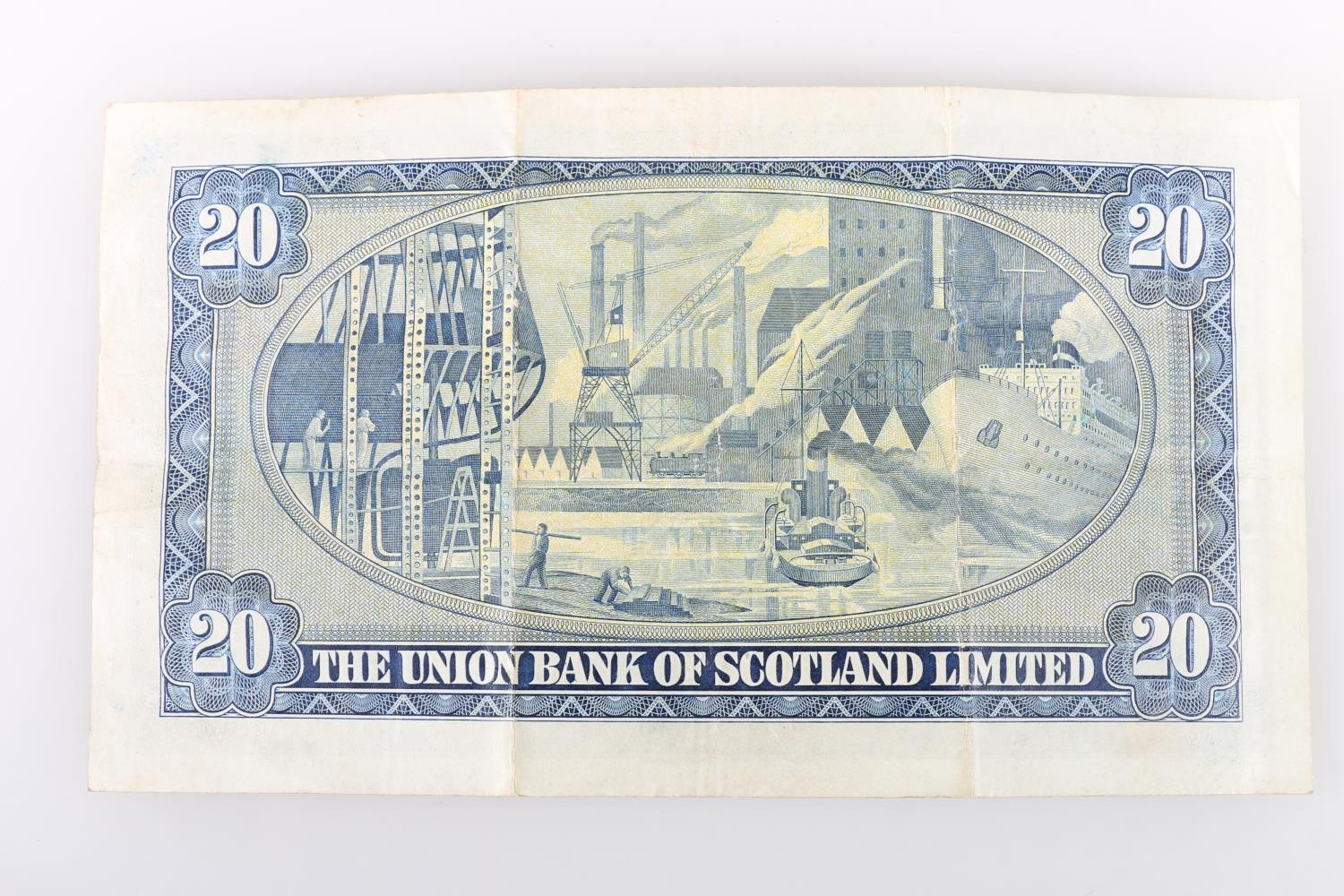 THE UNION BANK OF SCOTLAND LIMITED twenty pound £20 banknote 19th June 1951 J A Morrison A087/063 - Image 2 of 2
