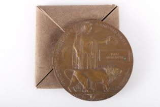 WWI bronze death plaque [JOHN MCWHIRTER] in carboard issue envelope.