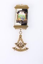 9ct gold Masonic jewel of Lodge No 1283 St Leonards of Edinburgh in the form of a compass inset with