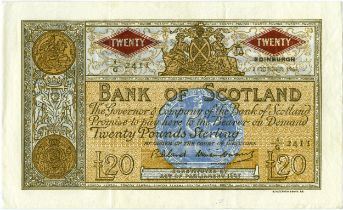BANK OF SCOTLAND twenty pound £20 banknote 2nd October 1963, Bisland and Watson, 4/G 2411, EF,