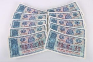 THE BRITISH LINEN BANK one pound £1 banknotes, an interrupted consecutive run of ten, 28th