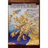 Vintage travel poster 'Scotland' with map depiction after W C Nicholson, similar to the David